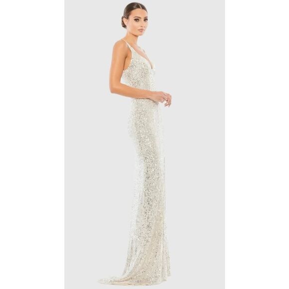 Ieena for Mac Duggal Silver Fully Sequined Scoop Back Gown - Size 0 - NWT - Picture 4 of 6